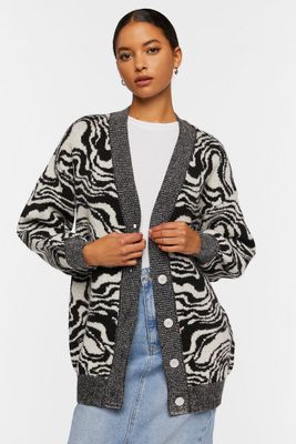 Women's Oversized Abstract Cardigan Sweater in Black/Cream Small