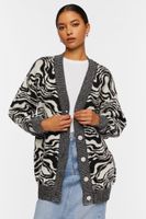 Women's Oversized Abstract Cardigan Sweater in Black/Cream Small