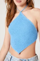 Women's Sweater-Knit Handkerchief Halter Top in Blue Large