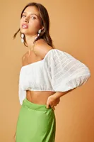 Women's Mesh Off-the-Shoulder Crop Top in White, XL