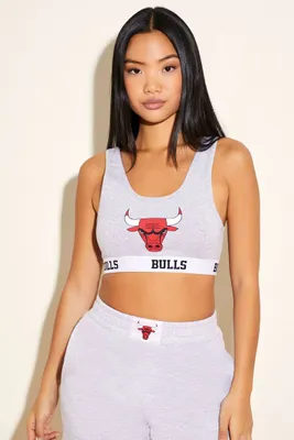 Women's Chicago Bulls Graphic Crop Top in Heather Grey, XL