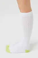 Ribbed Colorblock Knee-High Socks in White/Green