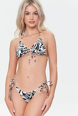 Women's Abstract String Bikini Bottoms in White/Black, XL