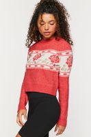 Women's Rose Print Sweater in Red Large