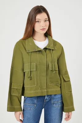 Women's Cargo Pocket Twill Jacket in Olive, XS