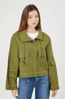 Women's Cargo Pocket Twill Jacket in Olive Small