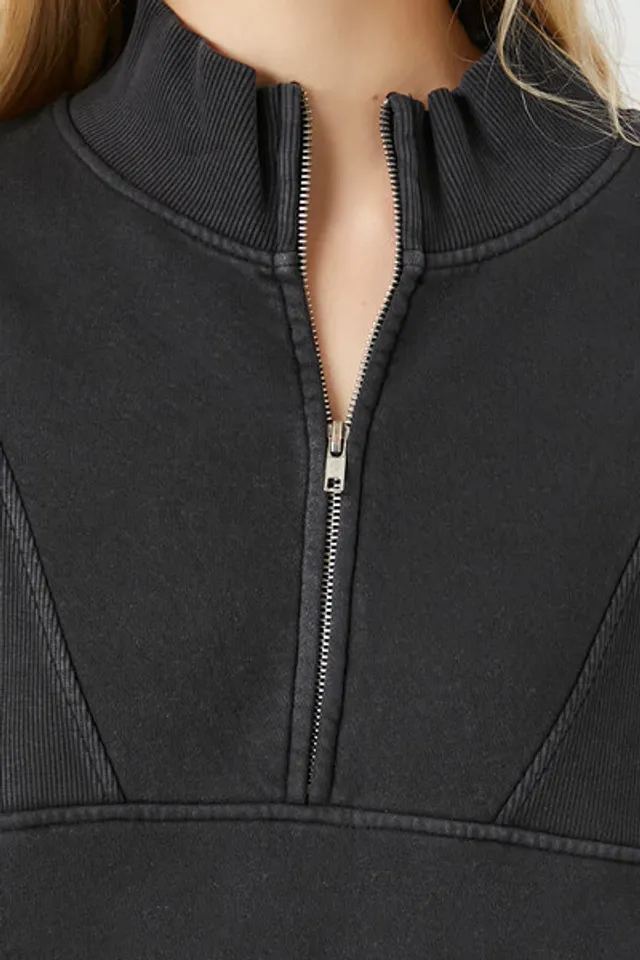 Forever 21 Women's Fleece Half-Zip Pullover in Light Grey Medium