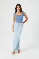 Women's Lace-Trim Sleeveless Crop Top in Dusty Blue Small