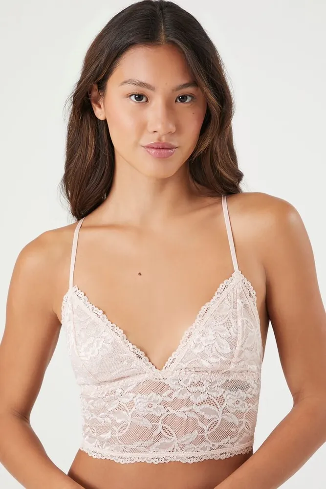 Forever 21 Women's Floral Lace Longline Bralette in Nude Pink Medium