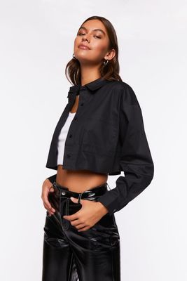 Women's Cropped Drop-Sleeve Shirt in Black Small