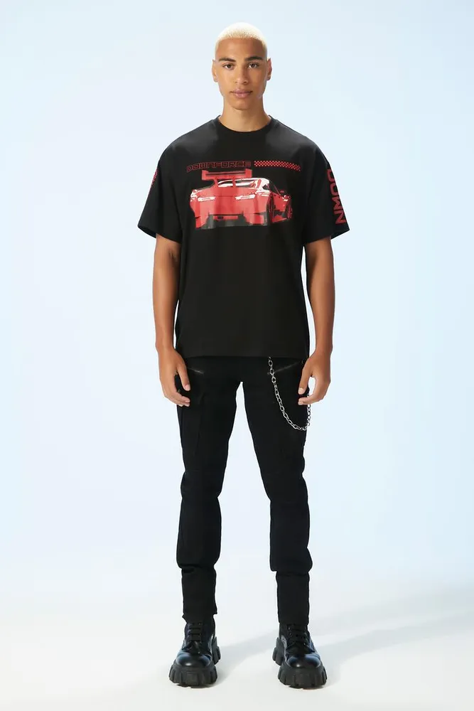 Men Downforce Graphic Tee in Black/Red Medium