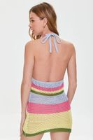 Women's Crochet Halter Mini Dress in Pink Medium