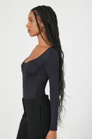 Women's Bustier Long-Sleeve Bodysuit in Black Large