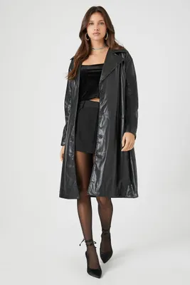 Women's Faux Leather Trench Coat Black