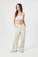 Women's Corduroy-Panel Straight-Leg Utility Pants in Oatmeal Medium