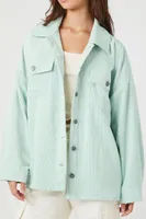 Women's Corduroy Drop-Shoulder Shacket in Seafoam Large