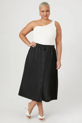 Women's Satin A-Line Midi Skirt in Black, 2X