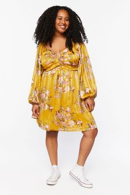 Women's Floral Print Mini Dress Yellow,