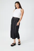 Women's Twill Contrast-Stitch Maxi Skirt in Black Small