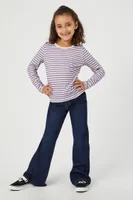 Girls Striped Long-Sleeve Top (Kids) in Purple, 13/14