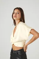 Women's Satin Twist Crop Top in Vanilla Small