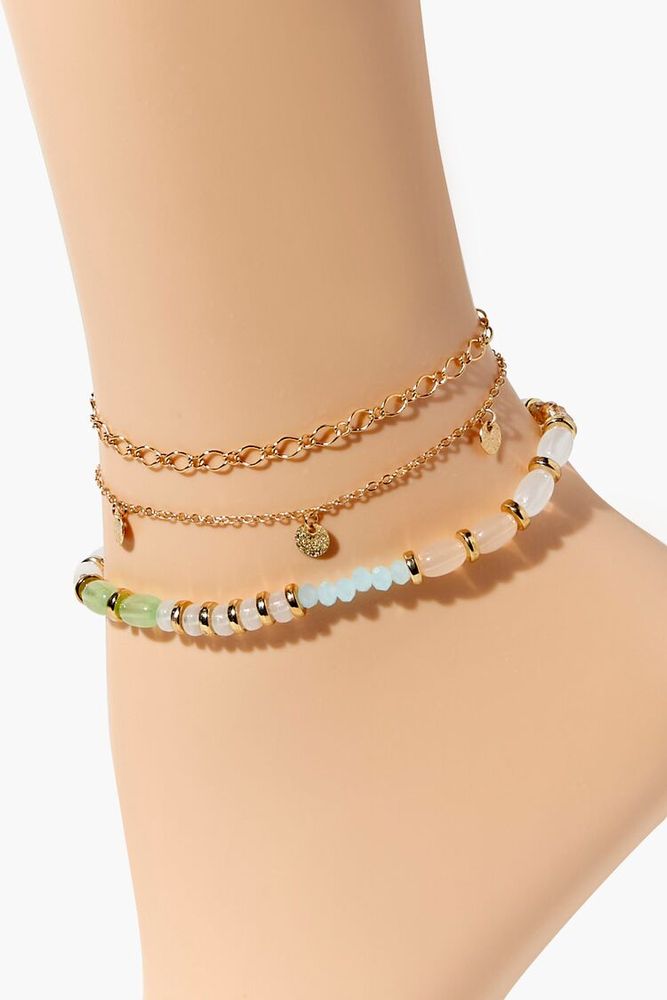 Women's Beaded Anklet Set in Gold