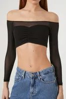 Women's Seamless Off-the-Shoulder Crop Top in Black, M/L