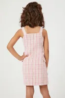 Girls Plaid Zip-Up Dress (Kids) in Pink/White, 13/14