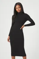 Women's Mock Neck Midi Sweater Dress Black