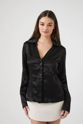 Women's Satin Trumpet-Sleeve Shirt