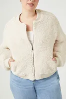 Women's Faux Shearling Bomber Jacket in Vanilla, 2X