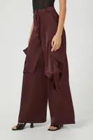 Women's Belted Satin Wide-Leg Cargo Pants