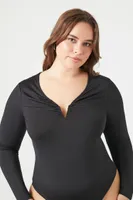 Women's Long-Sleeve Bodysuit in Black, 0X