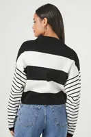 Women's Sweater-Knit Striped Shirt in Black/Vanilla, XL