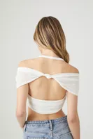 Women's Mesh Off-the-Shoulder Crop Top in White Large