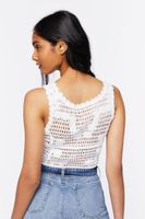 Women's Sweater-Knit Crochet Crop Top in Ivory/Green Small