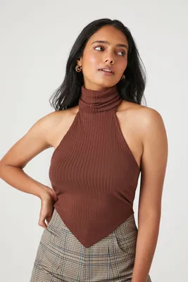 Women's Turtleneck Halter V-Hem Top in Chocolate Small