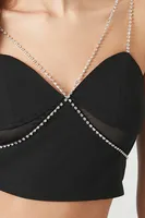 Women's Rhinestone Box Chain Bralette in Black/Silver Small