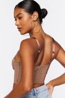 Women's Sheer Mesh Corset Crop Top in Dark Brown Large