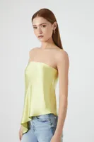 Women's Satin Asymmetrical Strapless Top in Yellow Small