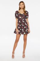 Women's Floral Print Mini Dress in Black Small