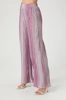 Women's Metallic Knit Wide-Leg Pants in Pink Small