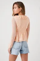 Women's Lace Ruffle-Trim Peasant Top in Peach Medium