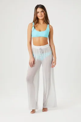 Women's Sheer Glitter Swim Cover-Up Pants Silver