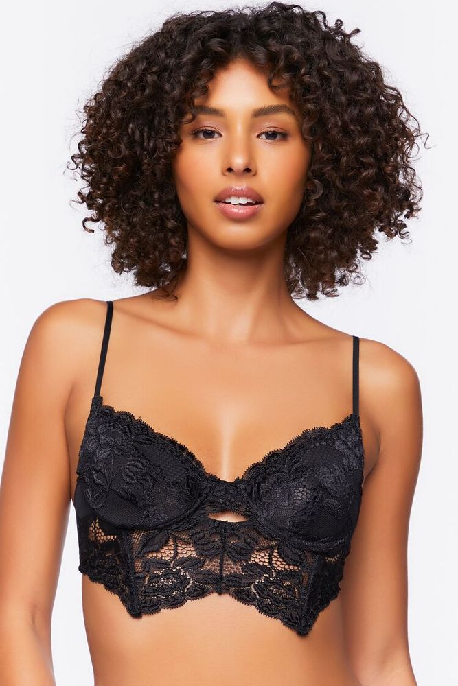 Women's Eyelash Lace Balconette Bra Black