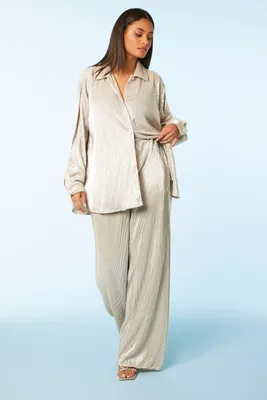 Women's Ribbed Metallic Shirt & Pants Set