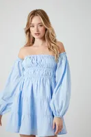 Women's Off-the-Shoulder Babydoll Mini Dress Light Blue,