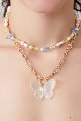 Women's Layered Butterfly Bead Necklace in Gold