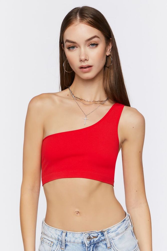 Women's One-Shoulder Crop Top in Tomato, M/L