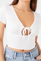 Women's Smocked Cutout Crop Top in White Large